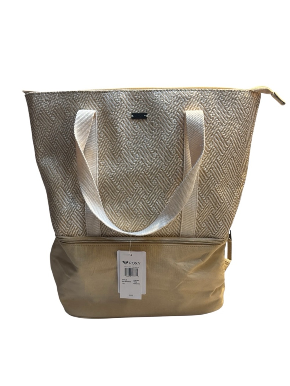 NWT Roxy Beach Tote Backpack Cooler base Beige & Cream Woven Smooth Two-Tone Zip